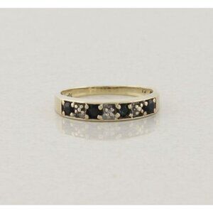 10k Yellow Gold Natural Blue Sapphire and Diamond Band Ring Size 7